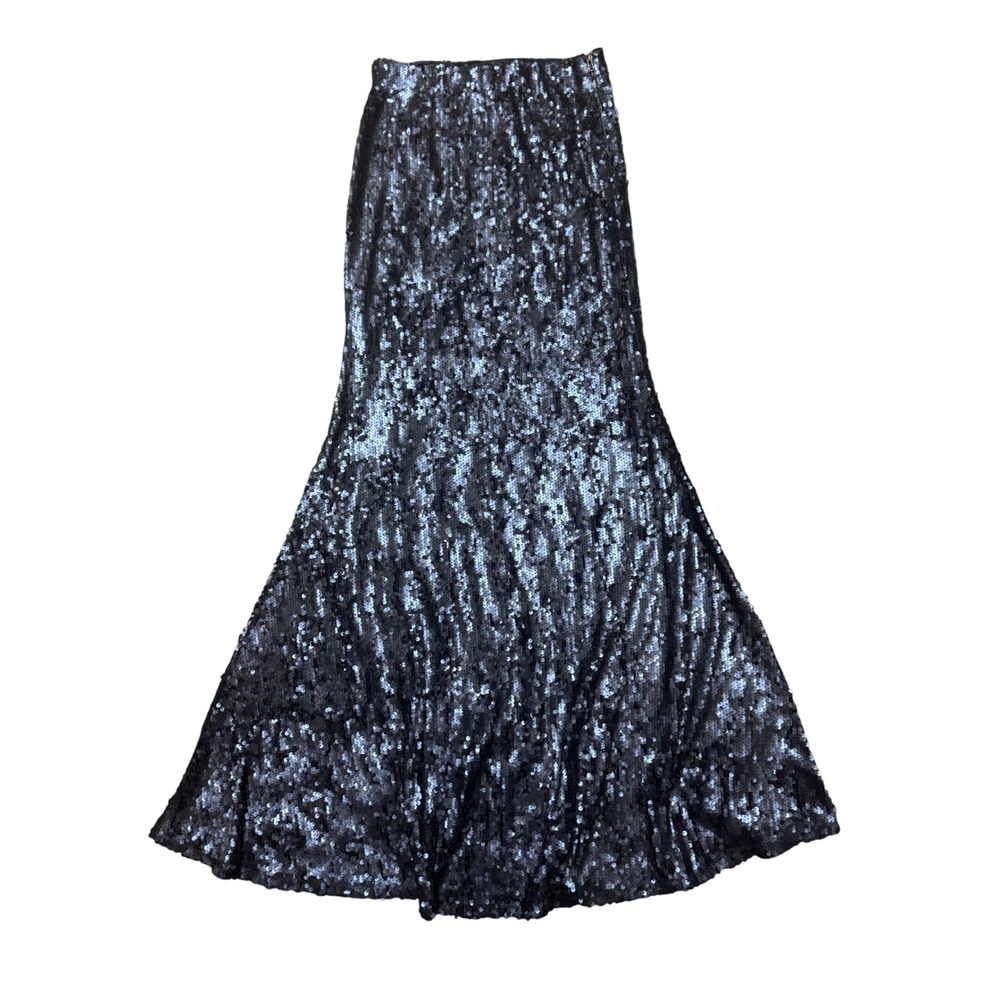 Line & Dot Navy Blue Sequin Maxi Skirt High Waisted Formal Evening